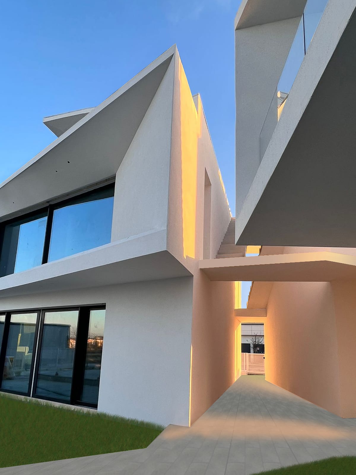 villa contemporanea Lago di Garda illuminazione serale architettura lusso