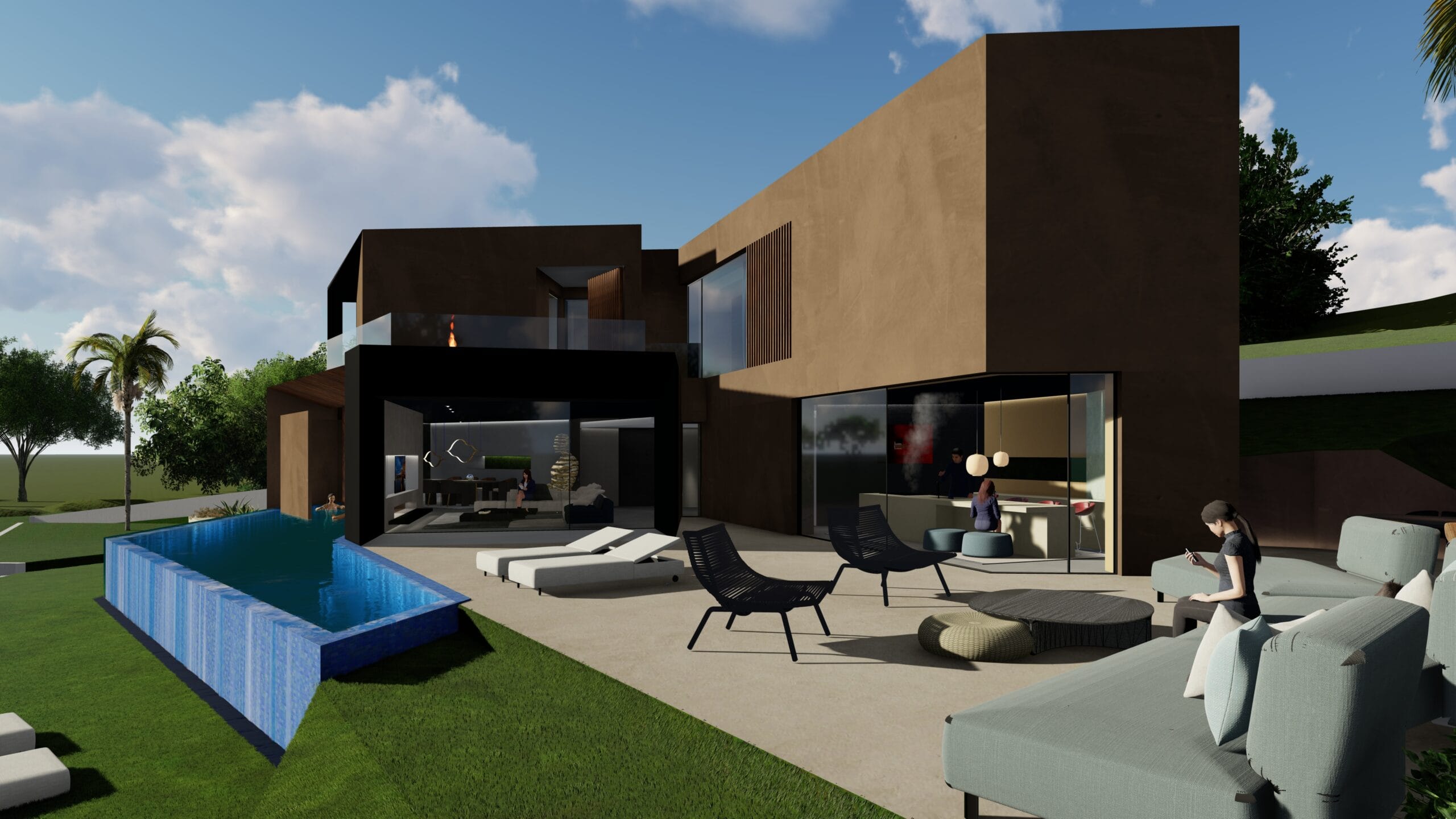 Vista esterna diurna di Iron Villa Lanborghini a Verona: Architettura minimalista futuristica, piscina e design di Federico Cappellina & Partners Architects