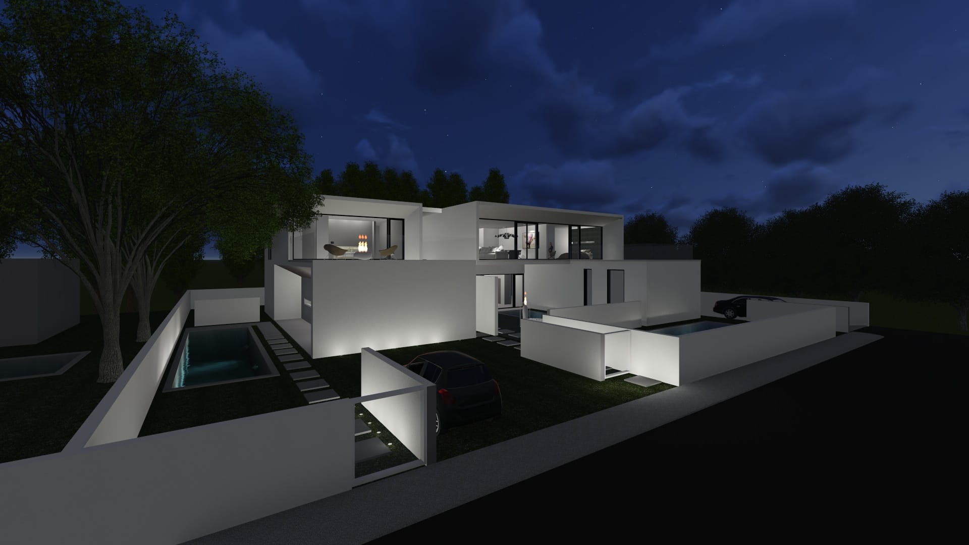 Tre ville a schiera minimaliste con piscina, design moderno e architettura di lusso