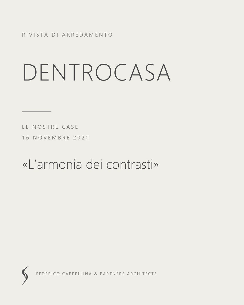 Press: pubblicazioni su riviste di architettura 1 Villa MD Home – Dentrocasa: scheda della pubblicazione del 16 novembre 2020
